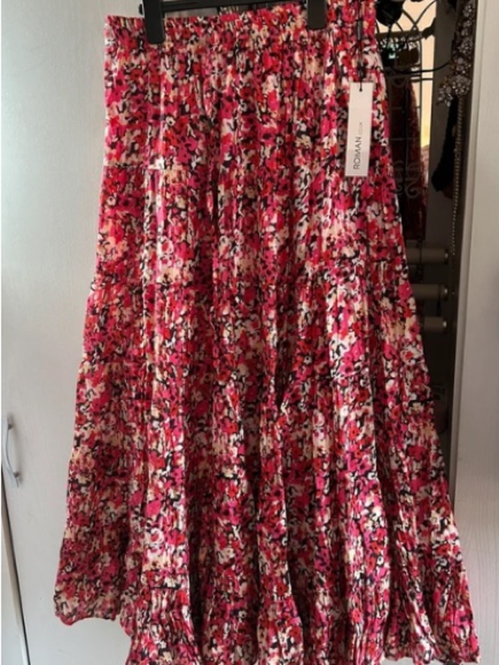Roma Rose and Black Floral Tiered Maxi Skirt